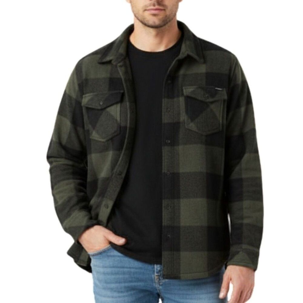 O'Neill Olive and Black Plaid Button Shacket